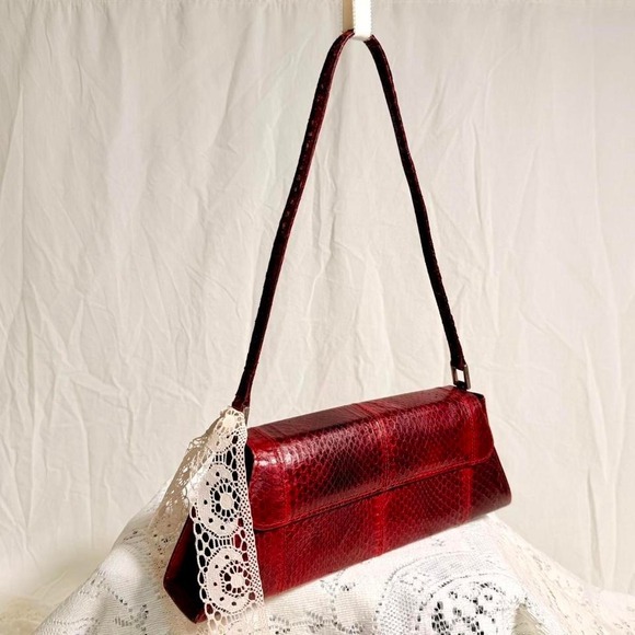 Handbags - Vintage Lelya Red Snakeskin Shoulder Bag